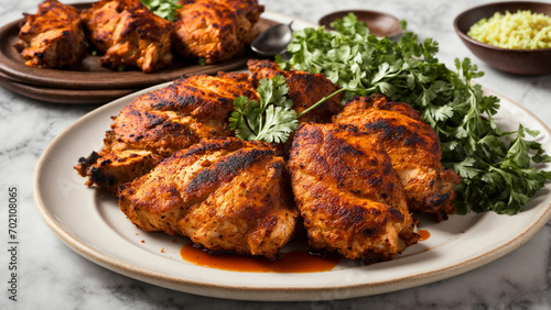 Showcase the bold flavors and textures of Indian tandoori chicken in this stock photo