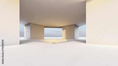 Abstract architecture background empty room with windows 3d render