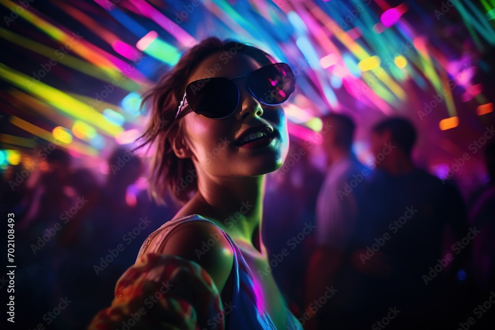 Portrait of a beautiful girl with short hair dancing in a nightclub Portrait of a beautiful girl with short hair dancing in a nightclub