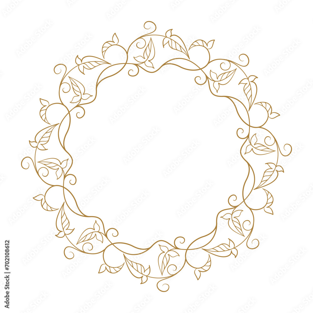 Vector round floral frame with ivy leaves decoration. Vintage style ivy stems wreath.