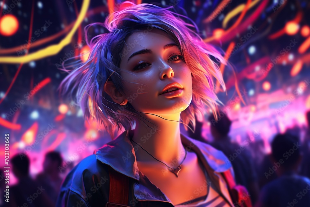 Portrait of a beautiful girl with short hair dancing in a nightclub Portrait of a beautiful girl with short hair dancing in a nightclub