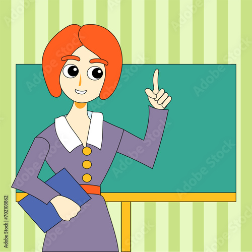Occupation Secretary or teacher, standing in front of the board to give a presentation.