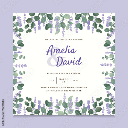 Purple Beautiful Lavender Flower Wedding Invitation Template