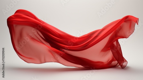Red cloth that is floating and hiding something unknown underneath. Fabric isolated on white background. 