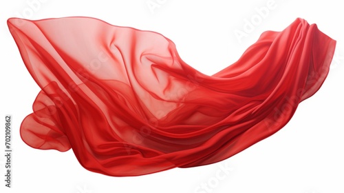Red cloth that is floating and hiding something unknown underneath. Fabric isolated on white background.  photo