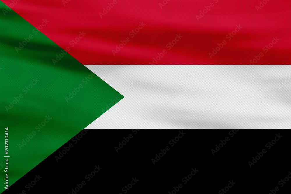 Fototapeta premium Sudan Flag - Country Red, White, Black Horizontal Stripes, Green Triangle