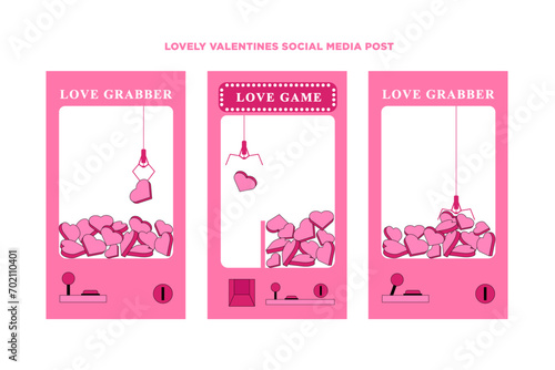 Trendy contemporary social media template with playful claw machine for Valentine's Day promotion theme template in a set for banner, feed, background, card, and ads