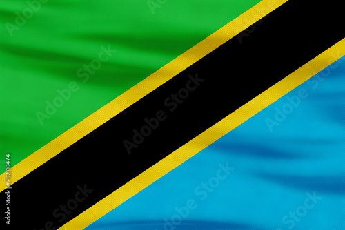 Tanzania Flag - Country Green, Yellow, Black, Blue Diagonal Stripes photo