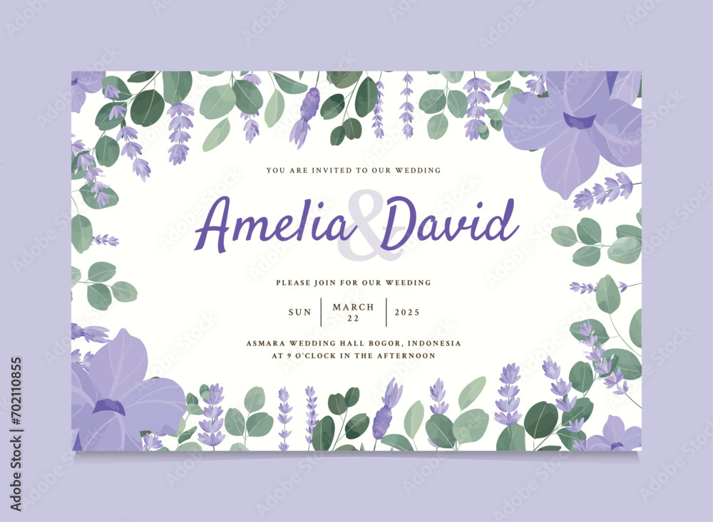 Purple Beautiful Lavender Flower Wedding Invitation Template Purple Beautiful Lavender Flower Wedding Invitation Template