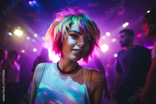 Portrait of a beautiful girl with short hair dancing in a nightclub  © Rudsaphon