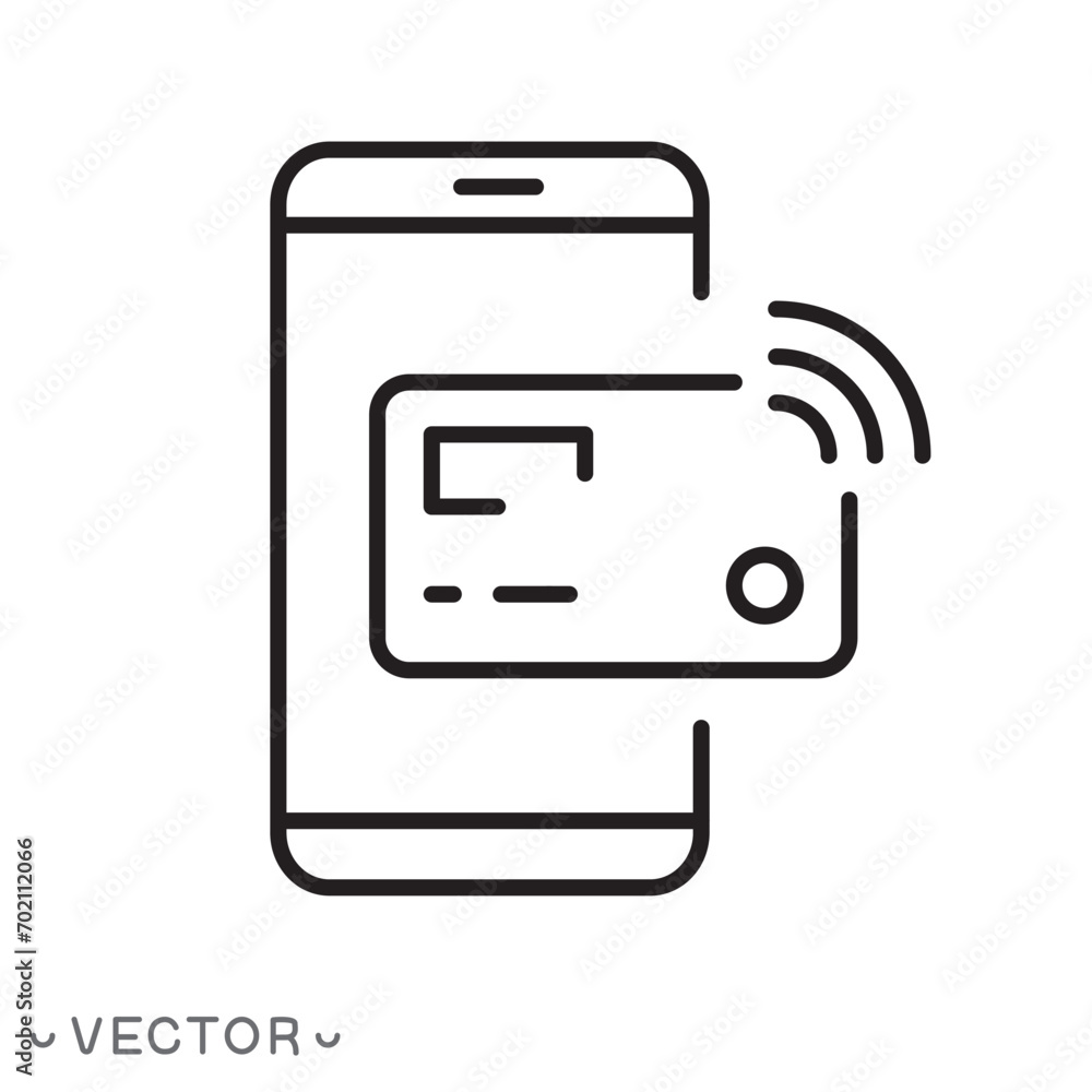 cashless payment, pay credit card or phone, icon, wireless pos, nfc terminal, contactless service, thin line symbol on white background, editable stroke eps 10 vector illustration cashless payment, pay credit card or phone, icon, wireless pos, nfc terminal, contactless service, thin line symbol on white background, editable stroke eps 10 vector illustration