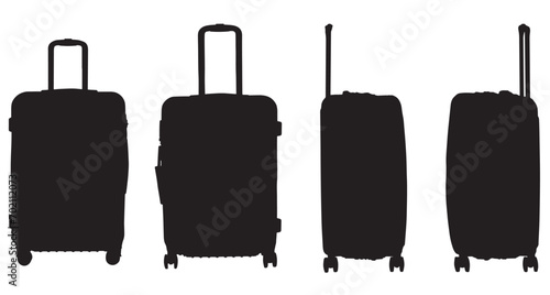 Set, black suitcase silhouette, white background