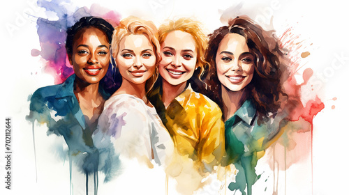 Portrait of a group of Women in watercolor effect - ai generative photo