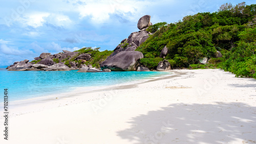 white tropical beach with boulder stones rocks at the Similan Islands Thailand