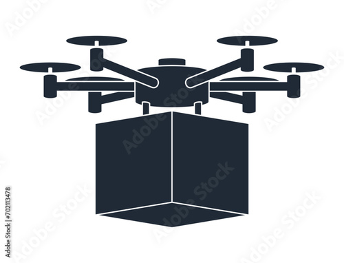 Delivery drone flat icon - with big cardboard box