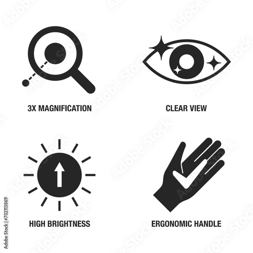Opthalmoscope or Otoscope icons set in monochrome photo