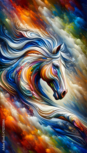 Abstract oil painting of a horse, blending the styles of impressionism and modern surrealism for wall decor