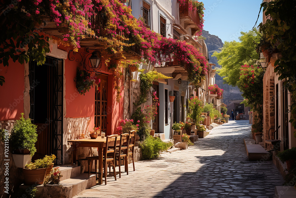 Generative AI - An old narrow street in a Greek town