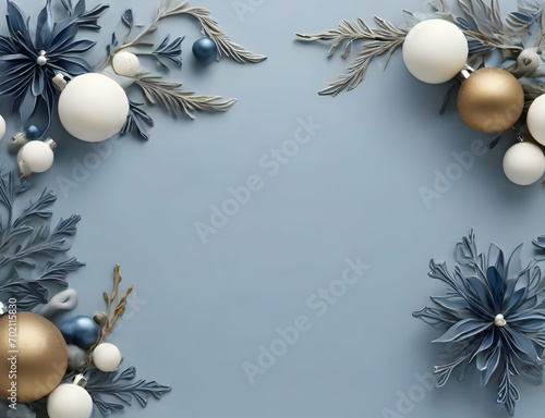 Christmas card with a white background and subdued blue tones