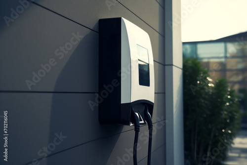 Electric home wall charger with cable, wallbox ev charging station photo