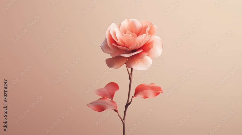 Beautiful pink rose flower on a beige background. 3d rendering Generative AI Beautiful pink rose flower on a beige background. 3d rendering Generative AI