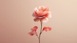 Beautiful pink rose flower on a beige background. 3d rendering Generative AI