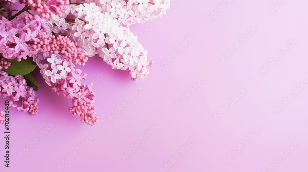 Lilac Branches on a Purple Background. Copy Space, Place for Text, Mock Up. Concept of Spring Holidays and Flowers Blooming.