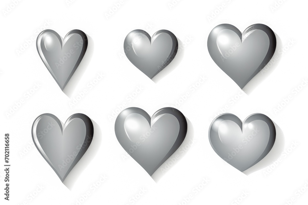 Set of five grey love symbols isolated on white. Love and valentines day Set of five grey love symbols isolated on white. Love and valentines day