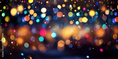 Banner with abstract background of multicolored bokeh lights