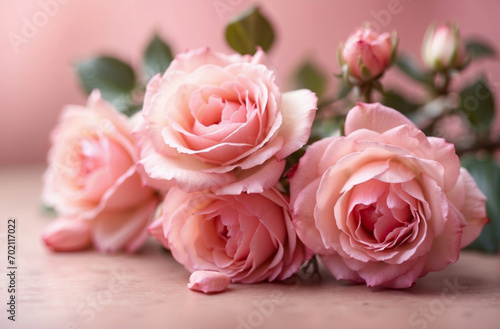 pink roses on a table with soft pink background for valentine's day design