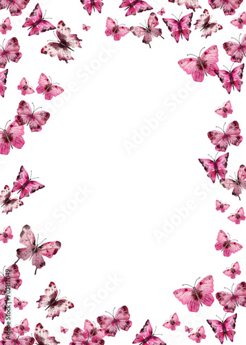 Pink Valentine's Day background with butterflies. PNG transparent digitally hand painted illustration