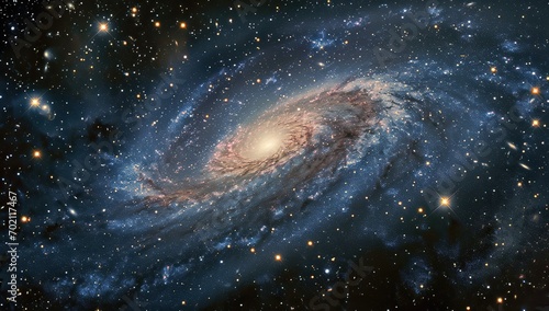 A galaxy with swirling arms surrounded by stars. The concept of cosmology.