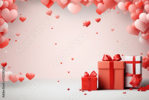 Beautiful banner for Valentine's day February 14th with hearts and gift box. Holiday card. Copy space for text