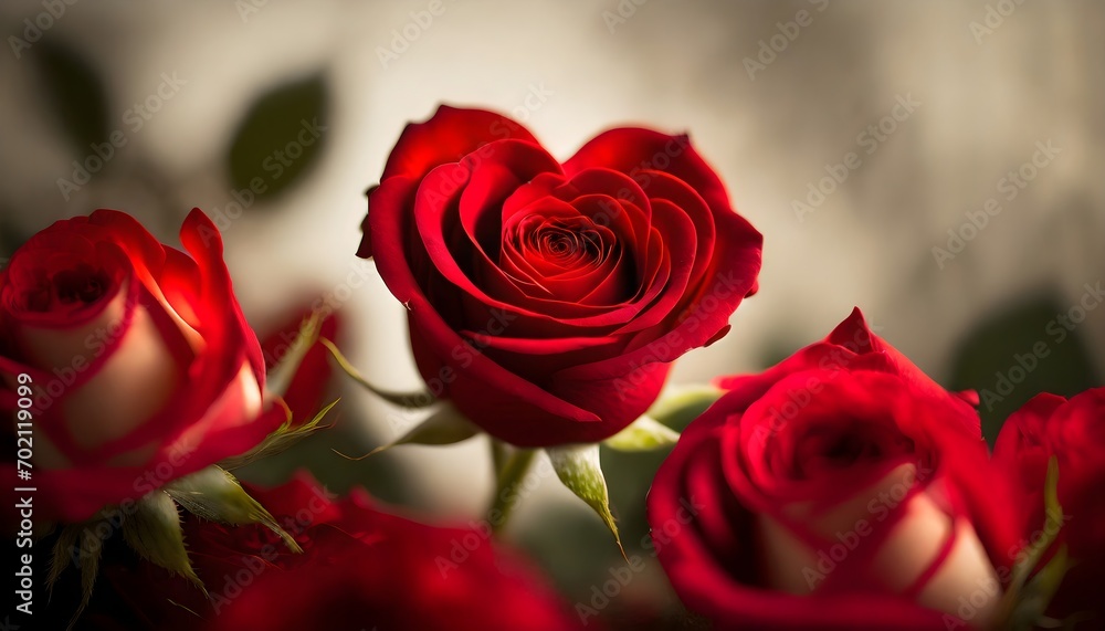 close up of a red rose, love with a heart-shaped Valentine's card nestled among velvety red roses. symphony of passion and tenderness. beauty of love red hearts on white background High quality photo