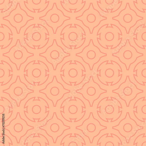 Pink seamless geometric pattern, peach shade of Pantone color 2024 for template. Texture of circles and arcs for creating wallpaper and textiles.