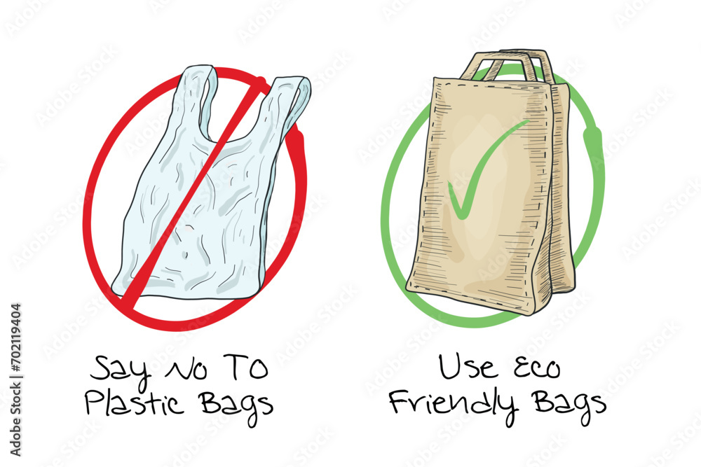 Say No To Plastic Bags Use Eco Friendly Bags. ecology and clean