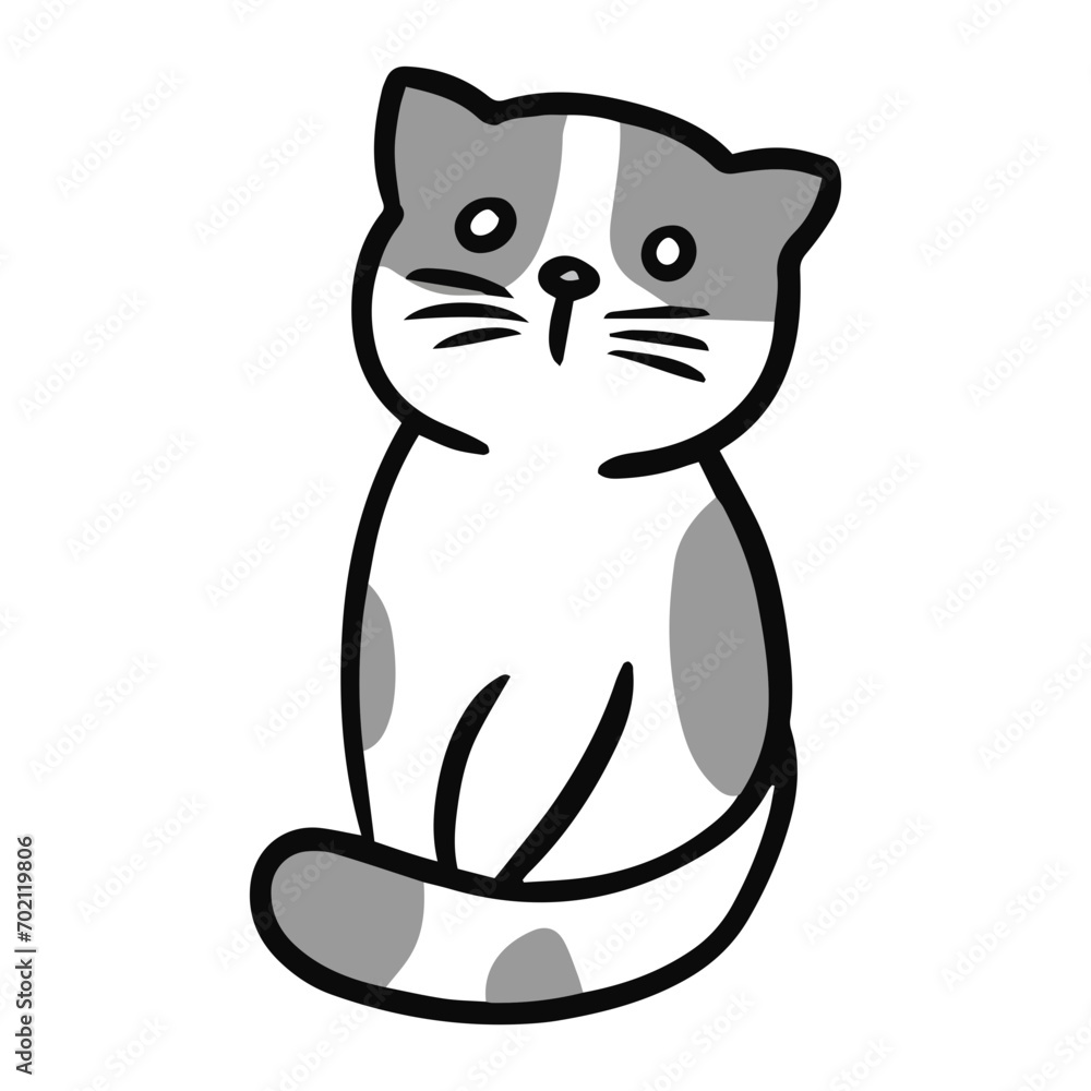Grey and White Polka dots Cute Cat Illustration Grey and White Polka dots Cute Cat Illustration