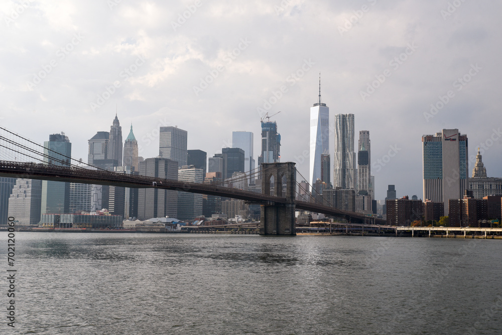 New York City skyline with Brooklyn Bridge and Lower Manhattan view