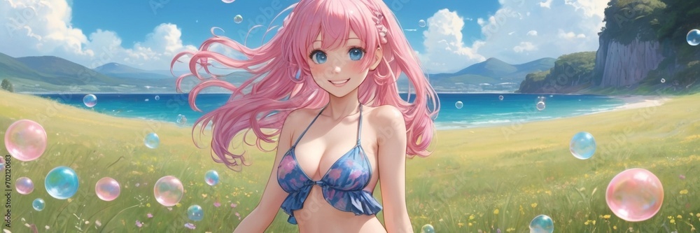 Fototapeta premium Anime girl in the park