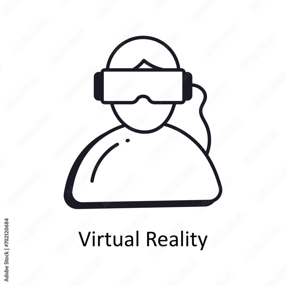 Virtual reality vector outline doodle Design illustration. Symbol on White background EPS 10 File 