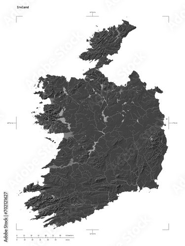 Ireland shape isolated on white. Bilevel elevation map © zelwanka