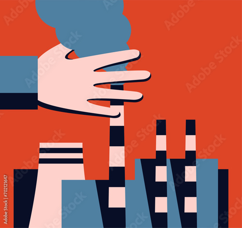 Hands catching industrial emissions