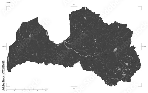 Latvia shape isolated on white. Bilevel elevation map photo