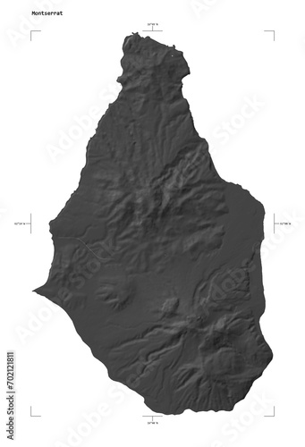 Montserrat shape isolated on white. Bilevel elevation map photo