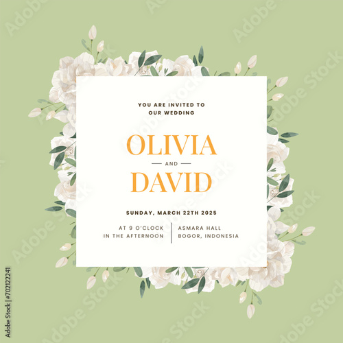 Cream Gardenia Flower Wedding Invitation Template