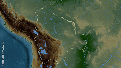 Bolivia outlined. Physical elevation map