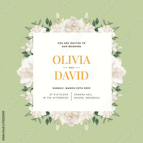 Cream Gardenia Flower Wedding Invitation Template