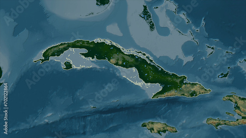 Photography Cuba outlined. Physical elevation map