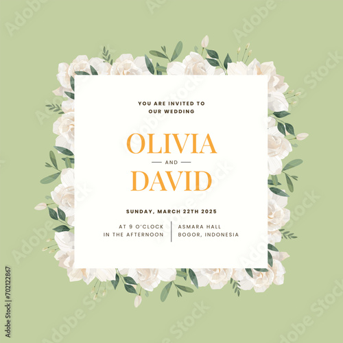 Cream Gardenia Flower Wedding Invitation Template