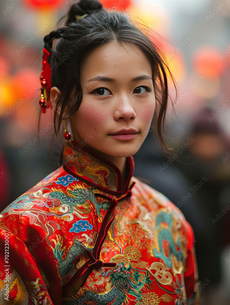 chinese woman in traditional costume during new chinese year celebration, Generative AI